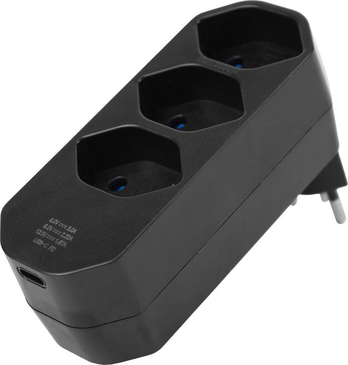 Produktbild Steffen Mehrfachadapter MANTA 3xT13 + 1xUSB-C PD drehbar 320° sw (USB-C, Typ 13, 13 x)