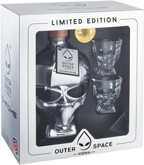 Produktbild Outerspace Vodka Alien Head Chrome Vodka Limited Edition mit Etui und 2 Gläsern (1 x 70 cl)