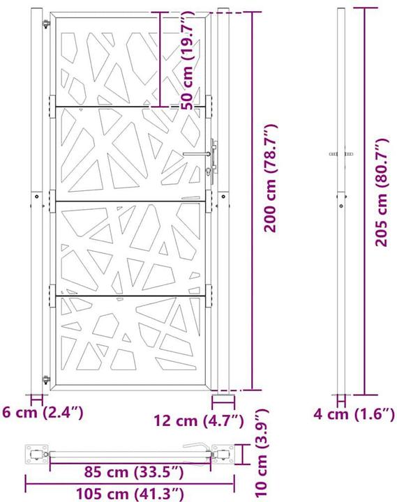 Produktbild VidaXL Gartentor Schwarz 105x205 cm Stahl Lichtdesign Zauntor Outdoor Tor