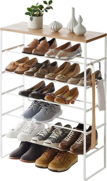 Actual product image Yamazaki 6-tier shoe rack with wooden shelf TOWER (66 x 25 x 87 cm)