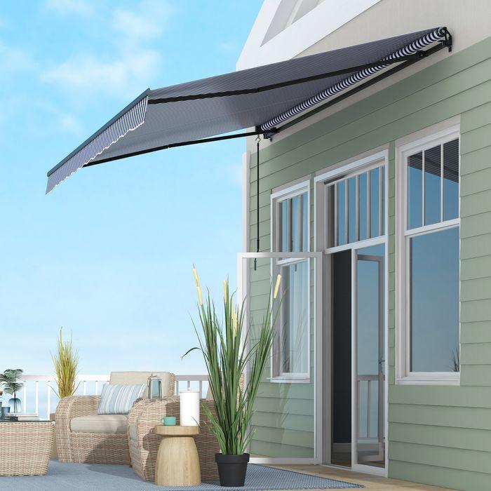Image du produit Swisshandel24 Markise 4x3m Wandmontage mit Handkurbel, Sonnenschutz, Alu, Blau+Weiss (3.96 m)