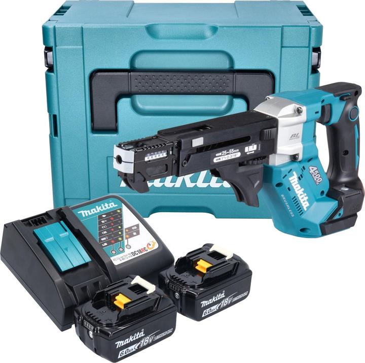 Produktbild Makita DFR 552 RGJ Akku Magazinschrauber 18 V 25 - 55 mm Brushless + 2x Akku 6,0 Ah + Ladegerät + (Akkubetrieb)