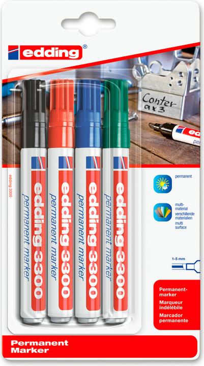 Produktbild Edding Permanent Marker 3300 (Grün, Blau, Schwarz, Rot, 5 mm, 4 x)