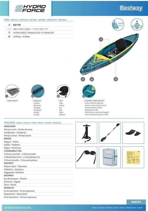 Etichetta energetica Bestway Set Kayak Arrow Elite X1 365 x 73 x 30 cm (1 pers.)