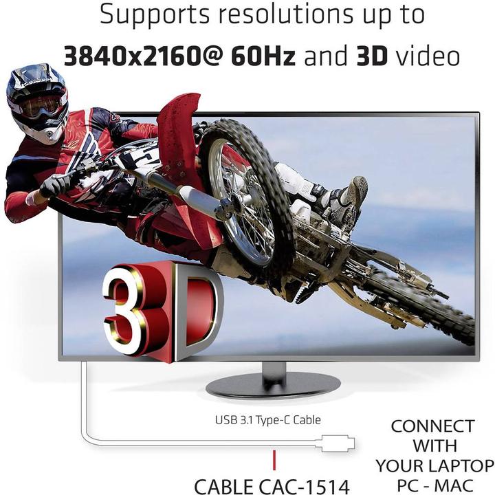 Produktbild Club 3D USB Typ C — HDMI (Typ A) (1.80 m, HDMI, USB Typ C)