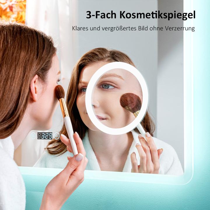 Actual product image Emke Bathroom Mirror With Lighting 100*60cm, 3X Magnification, Fog-Free, 3 Colour Temperatures&Dimmable (100 x 60 cm)