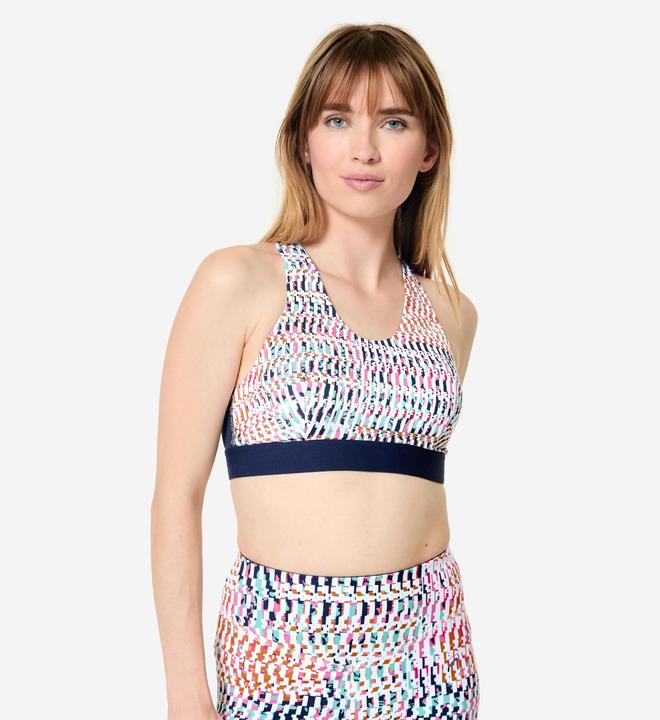 Image du produit Domyos Brassière dos nageur avec coques maintien modéré Femme, imprimé multicolore (L)