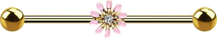 Immagine prodotto Star Piercing Barbell 14k vergoldet mit Blume rosa (Ottone, Acciaio chirurgico 316L)
