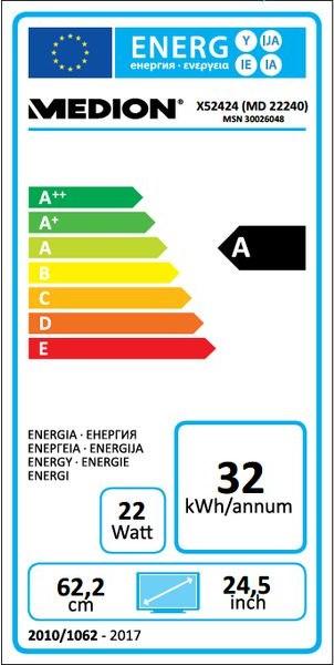 Energie-Label Medion ERAZER X52424, 24.5, schwarz (1920 x 1080 Pixel, 24.50")