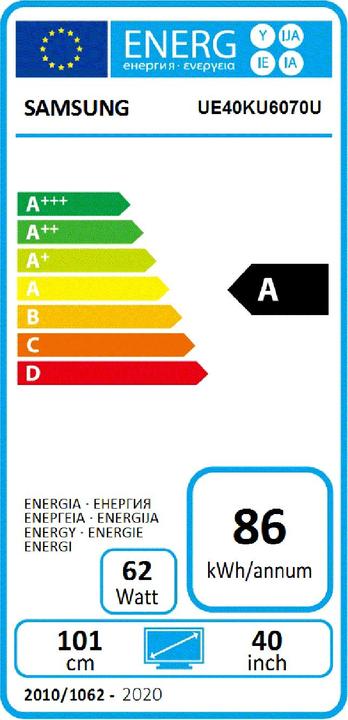 Energy Label Samsung Ue40ku6070 (40", LCD, 4K, 2016)