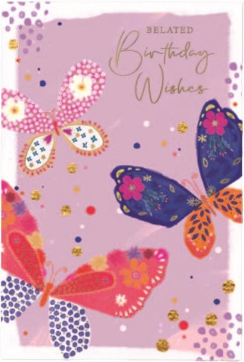 Actual product image Simon Elvin Belated Birthday Wishes Butterflies Greetings Card (Pack of 6) (6 pcs.)