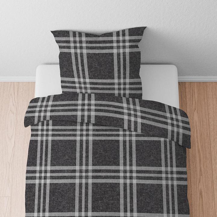 Produktbild Biberna Melange Flanell Bettwäsche Karo titanium (Bettwäsche Set, 135x200 cm + 80x80 cm)