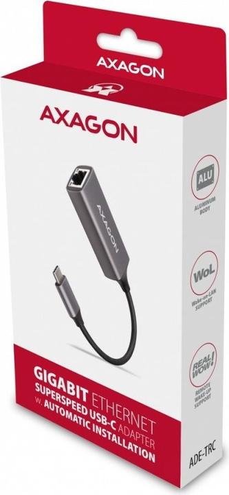 Produktbild Axagon ADE-TRC Gigabit Ethernet 10/100/1000 Adapter - USB 3.1 Typ C, Titangrau (USB 3.1, RJ45 (1x))