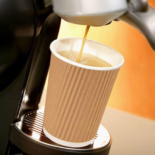 Immagine prodotto Papstar Bicchiere di carta "pure" Ripple Wall, 0,4 l, beige in cartone scanalato con rivestimento in PLA (25 x)