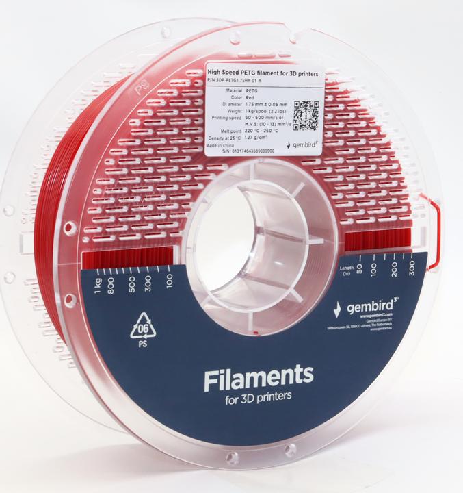 Immagine prodotto Gembird PETG ad alta velocità (PET, PETT) - Rd - 1,75 mm - 1 kg (PETG, 1.75 mm, 1000 g, Rosso)