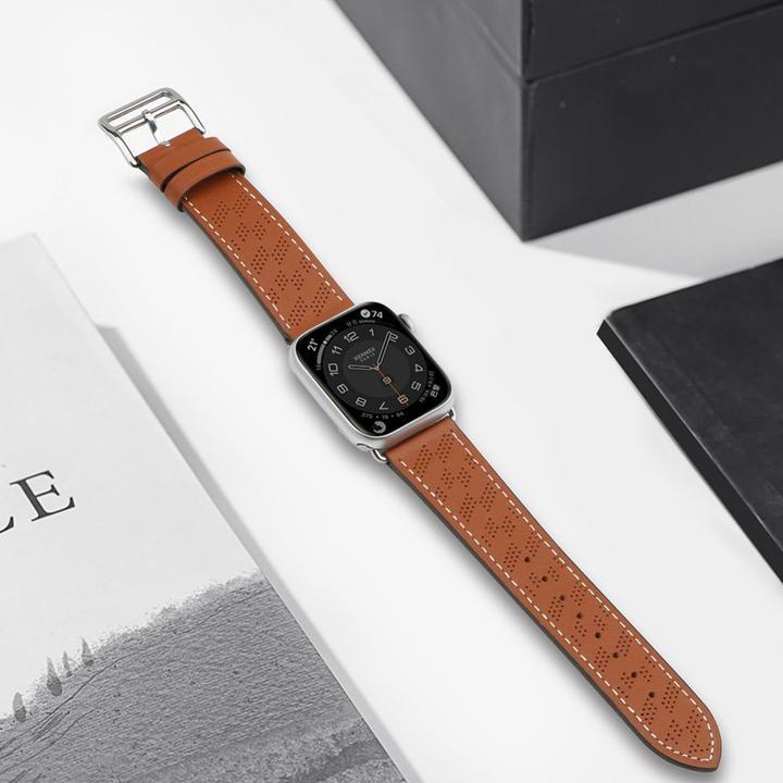 Produktbild Hurtel Armband Leder Lederarmband Apple Watch SE, 9, 8, 7, 6, 5, 4, 3, 2, 1 (41, 40, 38 mm) Bandarmband bra (Naturleder)