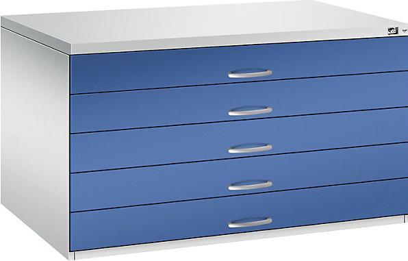 Produktbild C+P Zeichnungsschrank, DIN A0, 5 Schubladen, Höhe 760 mm, lichtgrau / enzianblau