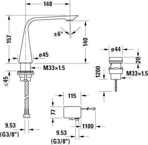 Produktbild Duravit 2-Loch-Elektronikbatterie D.1 M mit Steckernetzteil chrom