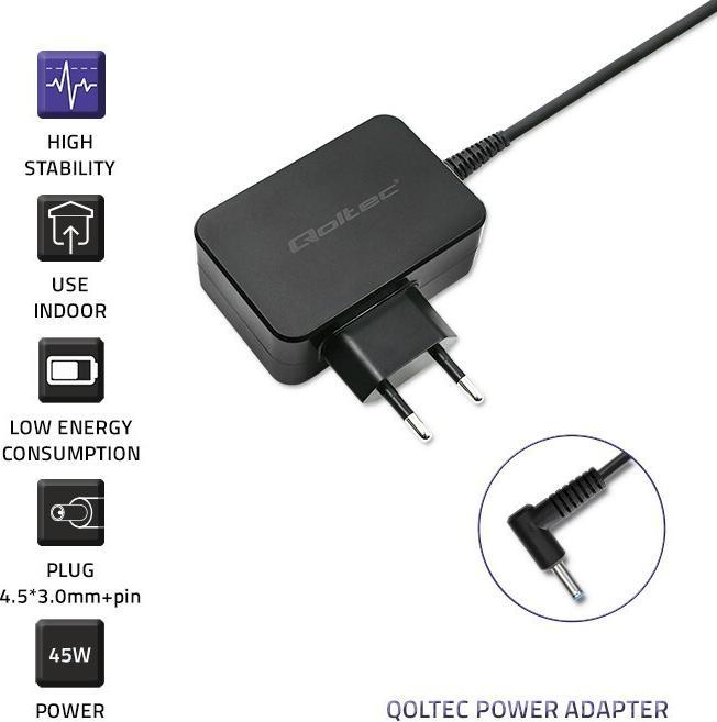 Immagine prodotto Qoltec 51030 Alimentatore Rocka Ultrabook HP 45W 19.5V 2.31A 4.5x3.0 Pin (45 W)
