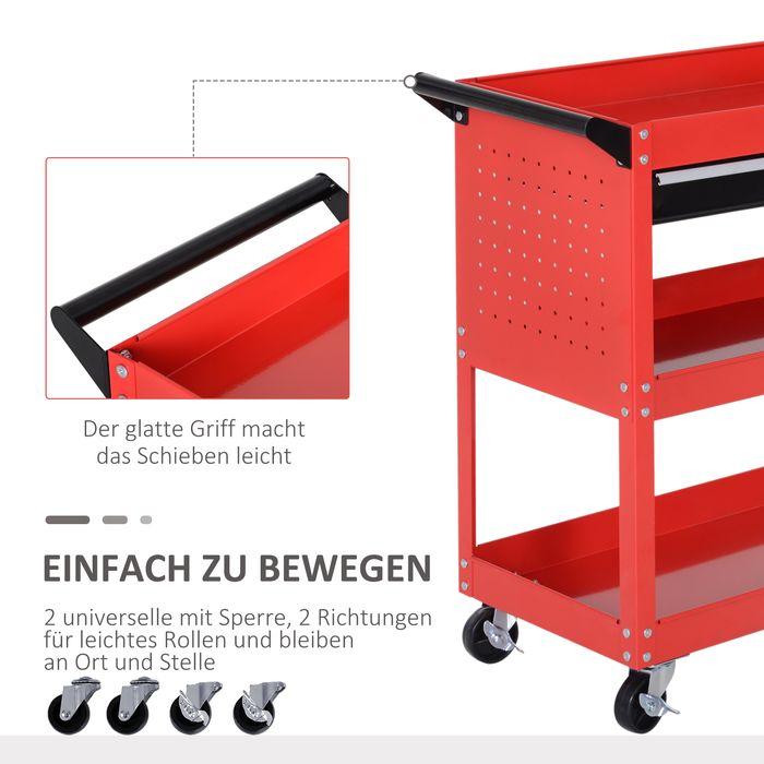 Produktbild Swisshandel24 Werkstatt-Rollwagen, Werkzeugwagen mit 3 Ebenen, Transportwagen mit Schublade, Montagewagen für Gara (1 x)