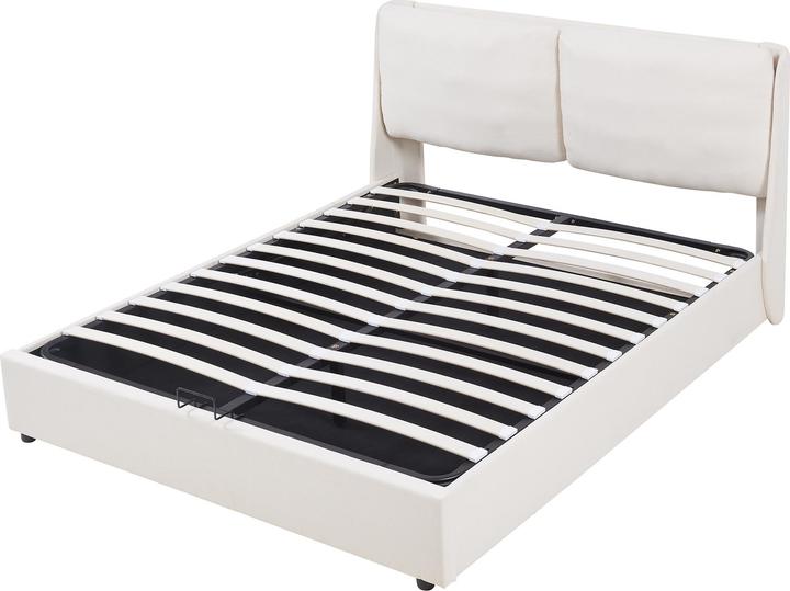 Produktbild En.Casa Polsterbett Lunner mit Bettkasten 140x200 cm Beige (200 x 140 cm)