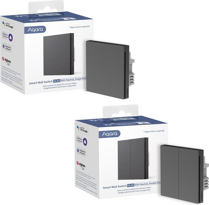 Actual product image Aqara Smart Wall Switch H1 Grey With Neutral, Double Rocker (Zigbee)