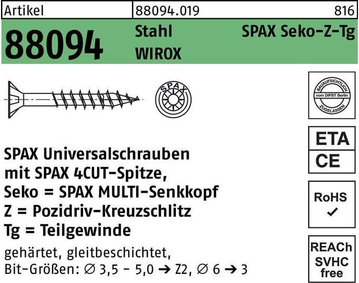 Productafbeelding Spax Spaanplaatschroeven SK PZ2 4,0x60 mm (500 Schroeven per stuk)