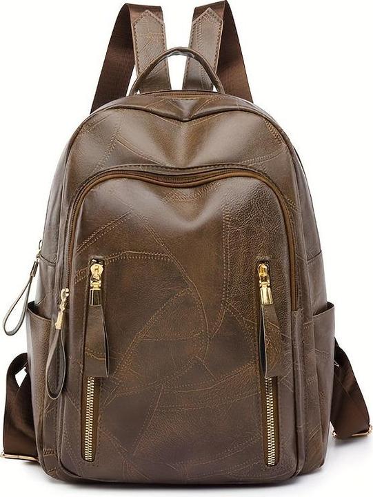 Only-Bags.Store Retro texturierte Rucksack, Mode PU Leder Daypack, lässig mehrschichtige Schultasche für Reisen (26 l)