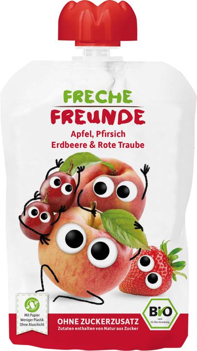Image du produit Freche Freunde Pomme - pêche - fraise - raisin sans ajout de gluten -sucre 6 mois bio 100 g (122 g)