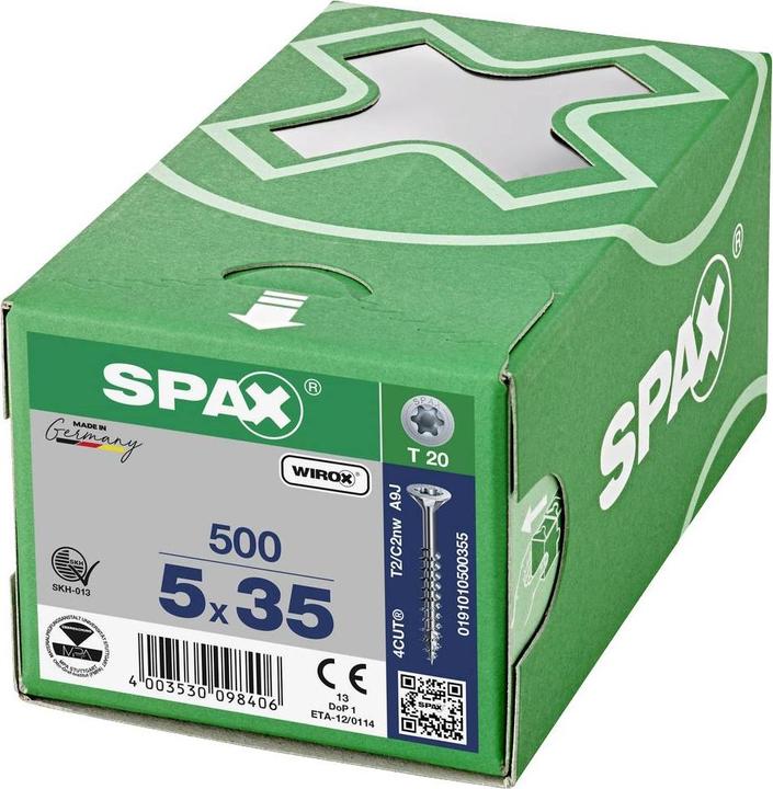 Immagine prodotto Spax Vite R 88091 Testa svasata/T-STAR TG 5 x 35/24-T20 Acciaio WIROX (500 Viti per pezzo)