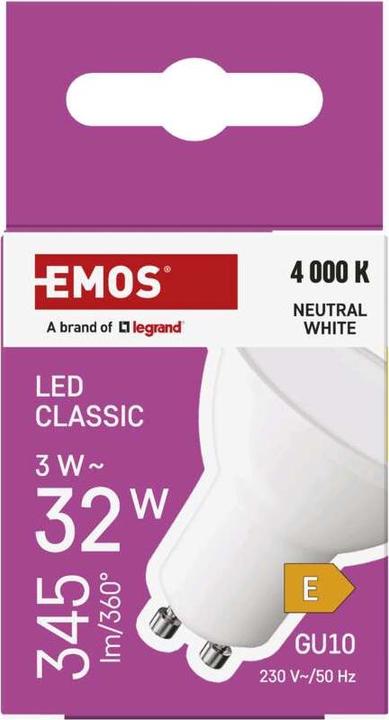 Produktbild Emos LED Lampe Classic MR16 Weiss/ GU10 / 3 W (32 W) / 345 lm / Neutral Weiss (GU10, 3 W, 345 lm, 1 x, E)