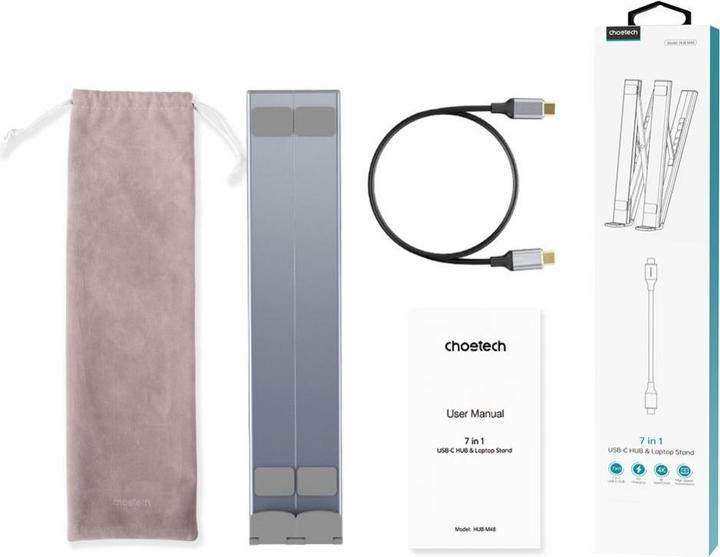 Actual product image Choetech 7in1 Laptop Stand Docking Station HUB-M48 (black) (USB-C, 7 Ports)