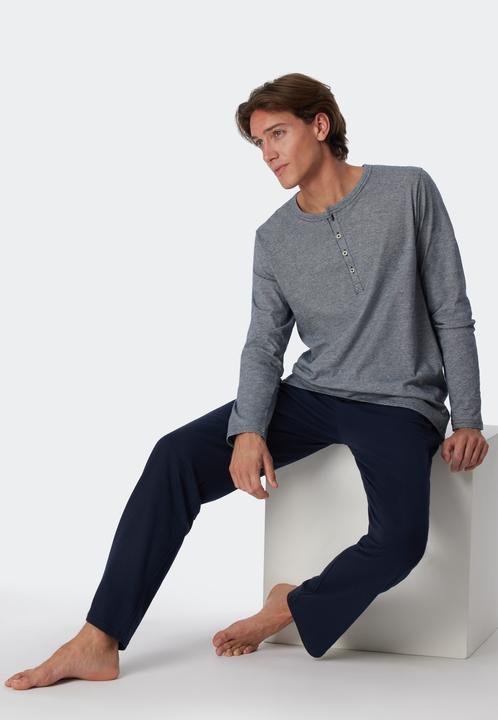 Produktbild Schiesser langer Herren Pyjama / Schlafanzug mit Knopfleiste (64)
