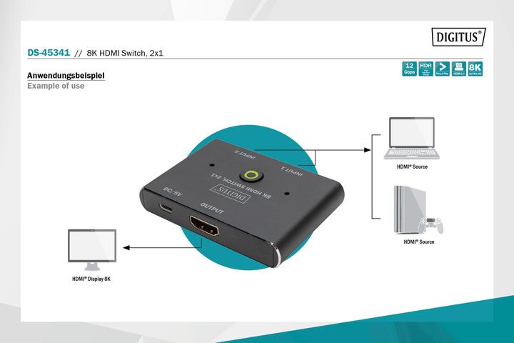 Actual product image Digitus 8K HDMI Switch, 2x1