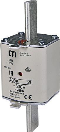 Immagine prodotto Csdk SL Fusibile NH2 400A gG, 500V AC, potere di interruzione 120kA, standard IEC 60269-1, IEC 60269-2, con (400000 A)