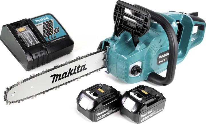 Productafbeelding Makita DUC 353 RT2 Akku Kettensäge 36V ( 2x18V ) Brushless 35 cm + 2x 5,0 Ah Akku + Ladegerät (Accu kettingzaag)