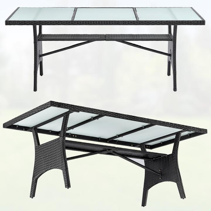 Image du produit Casaria Table de jardin en poly rotin verre (190 cm)