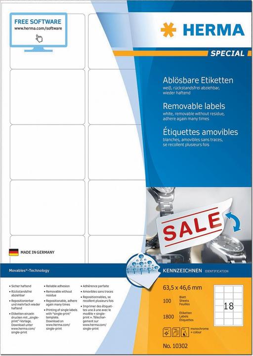 Actual product image HERMA A4 removable labels