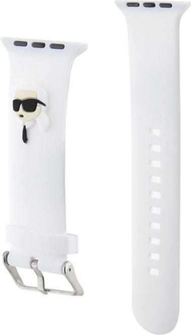 Produktbild Karl Lagerfeld Pasek KLAWLSLKNH Apple Watch 42/44/45mm biały/white strap 3D Rubber Karl Head (42 mm, 44 mm, 45 mm, Stahl, Silikon)