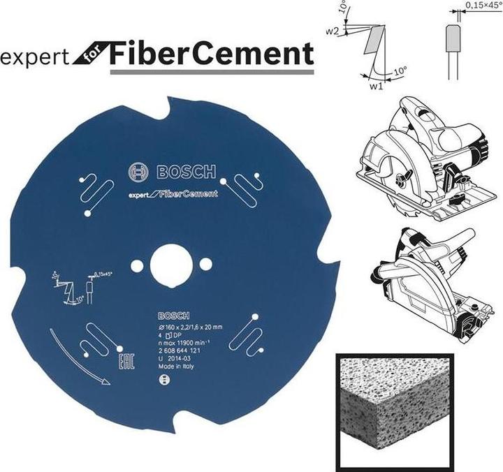 Bosch Professional Zubehör Kreissägeblatt Expert for Fibre Cement, 165 x 20 x 2,2 mm, 4
