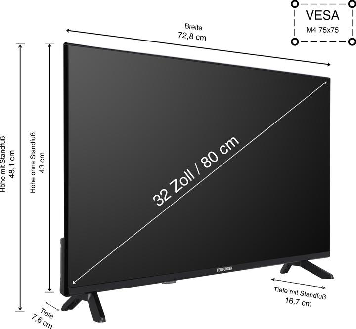 Actual product image Telefunken D32F751X7CW 32-inch Smart TV (Full HD, HDR, triple tuner, 6 months HD+ included) (32", LED, Full HD, 2024)