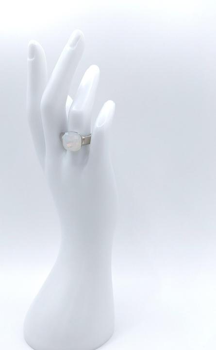Actual product image Signé Signè Ring Ladies Ring elastic silver coloured rhodium-plated One Size Opal White No.15 (16, 17)