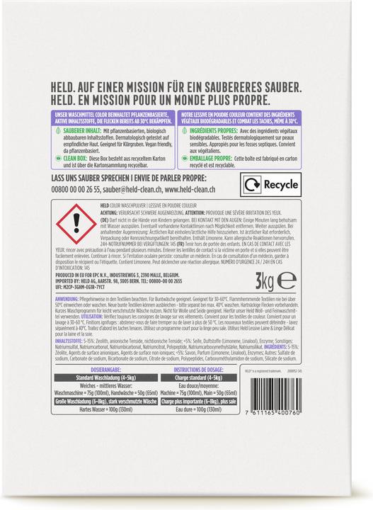 Valeurs nutritives et ingrédients Held Zéro (40 Cycles de lavage, Poudre)