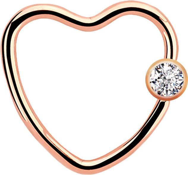 Star Piercing Micro Ball Closure Ring rosegold Herz mit Kristallkugel silber (Chirurgenstahl 316L)