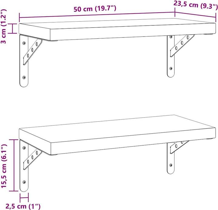 Actual product image VidaXL Wall shelves 2 pcs. 50 x 23.5 cm Noble