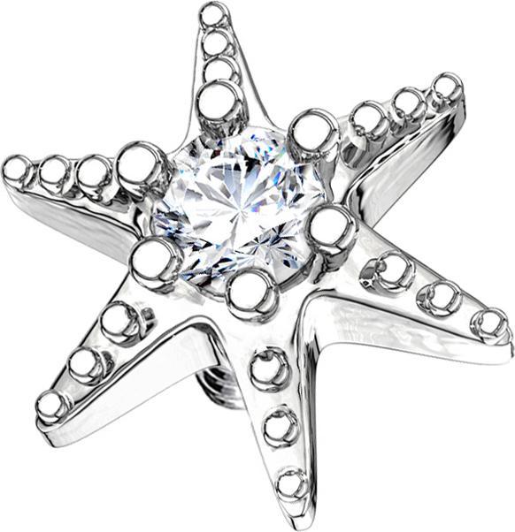 Star Piercing Dermal Anchor silber Seestern mit Kristall (Chirurgenstahl 316L, Messing)