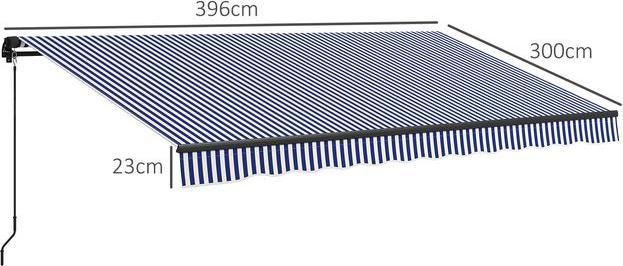 Image du produit Swisshandel24 Markise 4x3m Wandmontage mit Handkurbel, Sonnenschutz, Alu, Blau+Weiss (3.96 m)