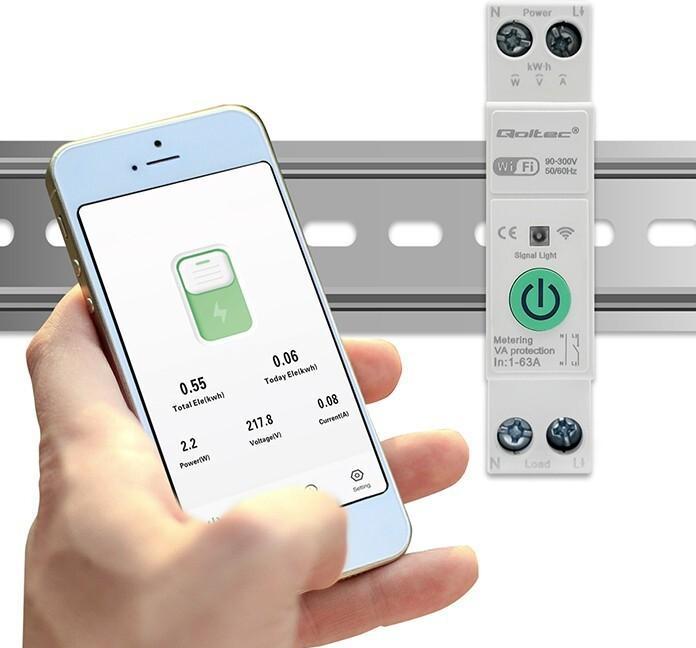 Produktbild Qoltec WLAN-Relais für Hutschiene mit Stromzähler 63A