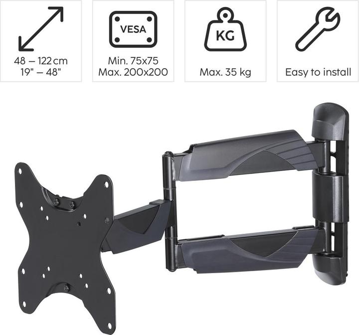 Produktbild Hama TV-Wandhalterung, schwenkbar, neigbar, ausziehbar, 122 cm (48") bis 35 kg (Wand, 48", 35 kg)