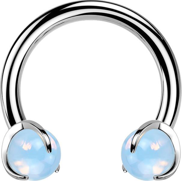 Immagine prodotto Star Piercing Micro Circular Barbell Innengewinde silber mit zwei Kugeln Opalite Stein gefasst (Titanio G23, senza ottone, Mnerale)